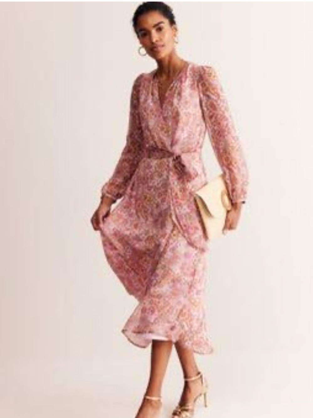 Boden Silk Midi Blouson Sleeve Dress Size US 12P